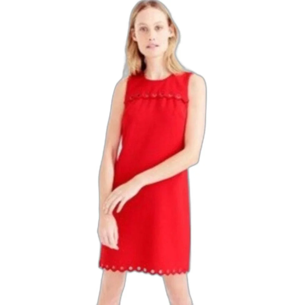 J. Crew Women's Red Scalloped Grommet Detail Sleeveless Short Dress Size 6